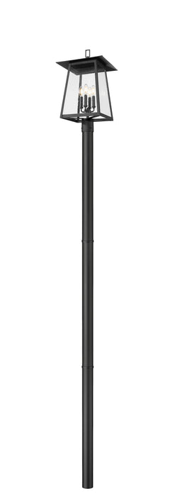 Outdoor Post Mounted Fixture Z-Lite 5015PHBR-5009P96-BK Black Rainer 4 Light Outdoor Post Mounted Fixture Z-Lite