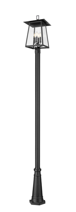 Outdoor Post Mounted Fixture Z-Lite 5015PHBR-5011P-BK Black Rainer 4 Light Outdoor Post Mounted Fixture Z-Lite