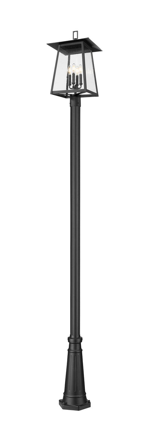 Outdoor Post Mounted Fixture Z-Lite 5015PHBR-5011P-BK Black Rainer 4 Light Outdoor Post Mounted Fixture Z-Lite