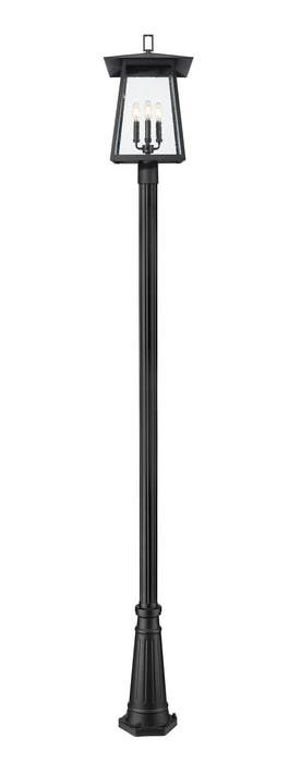 Outdoor Post Mounted Fixture Z-Lite 5015PHBR-5011P-BK Black Rainer 4 Light Outdoor Post Mounted Fixture Z-Lite