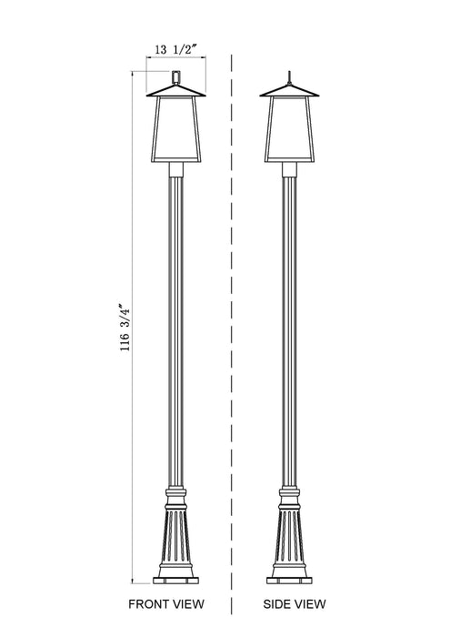 Outdoor Post Mounted Fixture Z-Lite 5015PHBR-5011P-BK Black Rainer 4 Light Outdoor Post Mounted Fixture Z-Lite