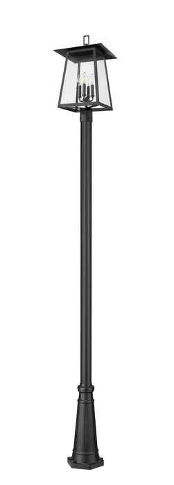 Outdoor Post Mounted Fixture Z-Lite 5015PHBR-5011P-BK Black Rainer 4 Light Outdoor Post Mounted Fixture Z-Lite