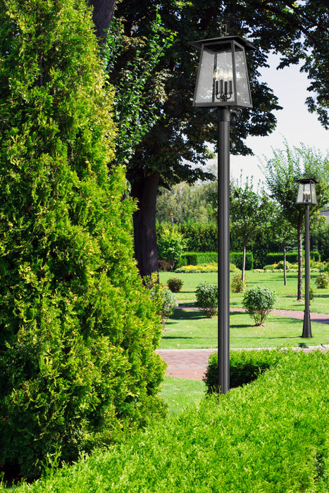 Outdoor Post Mounted Fixture Z-Lite 5015PHBR-5011P-BK Black Rainer 4 Light Outdoor Post Mounted Fixture Z-Lite