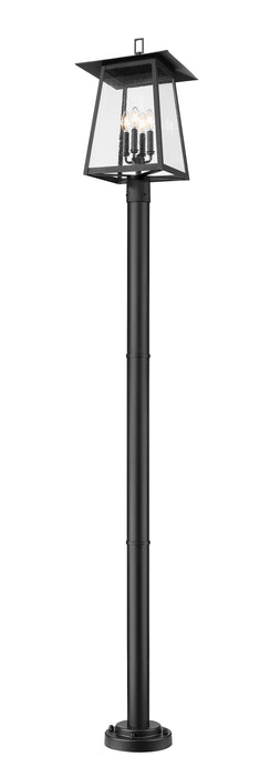 Outdoor Post Mounted Fixture Z-Lite 5015PHBR-5012P-BK Black Rainer 4 Light Outdoor Post Mounted Fixture Z-Lite