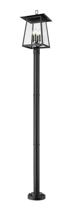 Outdoor Post Mounted Fixture Z-Lite 5015PHBR-5012P-BK Black Rainer 4 Light Outdoor Post Mounted Fixture Z-Lite