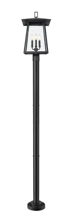 Outdoor Post Mounted Fixture Z-Lite 5015PHBR-5012P-BK Black Rainer 4 Light Outdoor Post Mounted Fixture Z-Lite