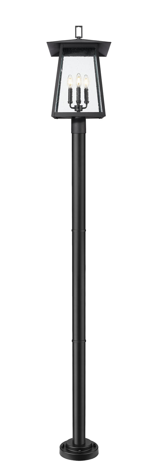 Outdoor Post Mounted Fixture Z-Lite 5015PHBR-5012P-BK Black Rainer 4 Light Outdoor Post Mounted Fixture Z-Lite