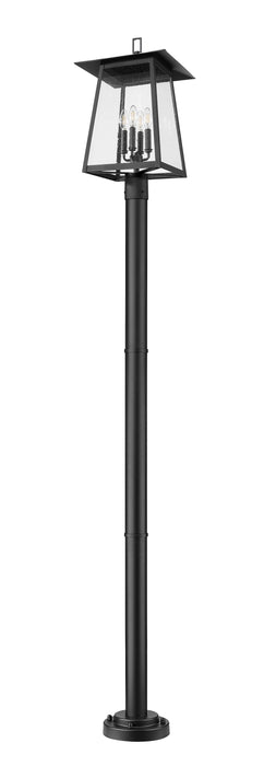 Outdoor Post Mounted Fixture Z-Lite 5015PHBR-5012P-BK Black Rainer 4 Light Outdoor Post Mounted Fixture Z-Lite