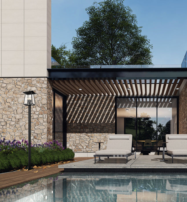 Outdoor Post Mounted Fixture Z-Lite 5015PHBR-5012P-BK Black Rainer 4 Light Outdoor Post Mounted Fixture Z-Lite