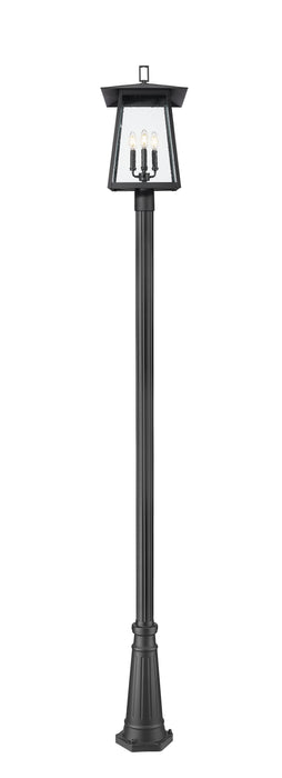 Outdoor Post Mounted Fixture Z-Lite 5015PHBR-519P-BK Black Rainer 4 Light Outdoor Post Mounted Fixture Z-Lite