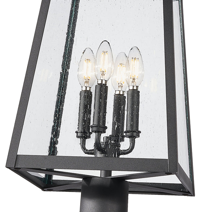 Outdoor Post Mounted Fixture Z-Lite 5015PHBR-519P-BK Black Rainer 4 Light Outdoor Post Mounted Fixture Z-Lite