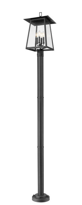 Outdoor Post Mounted Fixture Z-Lite 5015PHBR-567P-BK Black Rainer 4 Light Outdoor Post Mounted Fixture Z-Lite