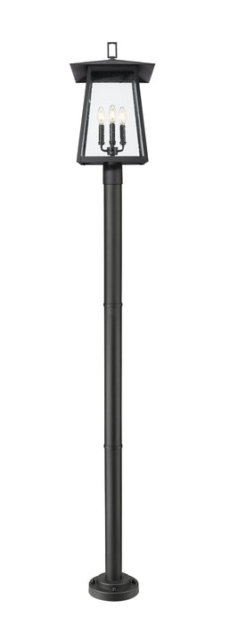 Outdoor Post Mounted Fixture Z-Lite 5015PHBR-567P-BK Black Rainer 4 Light Outdoor Post Mounted Fixture Z-Lite