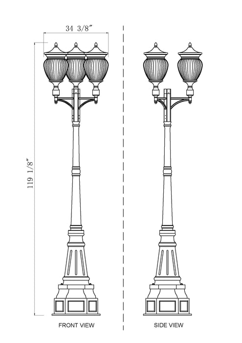 Outdoor Post Mounted Fixture Z-Lite 5016PHBR-3-564P-BK Black Davina 4 Light Outdoor Post Mounted Fixture Z-Lite