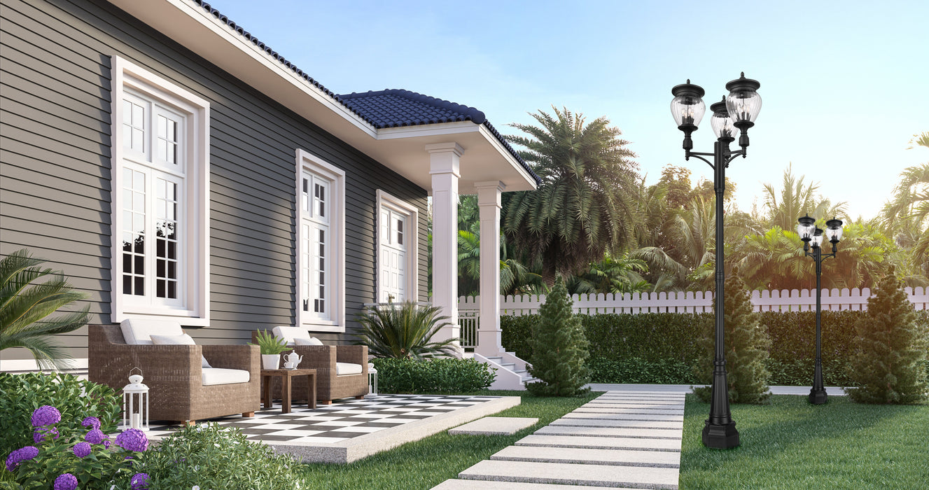 Outdoor Post Mounted Fixture Z-Lite 5016PHBR-3-564P-BK Black Davina 4 Light Outdoor Post Mounted Fixture Z-Lite