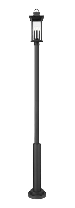 Outdoor Post Mounted Fixture Z-Lite 5017PHBR-5010P-BK Black Tiberius 4 Light Outdoor Post Mounted Fixture Z-Lite