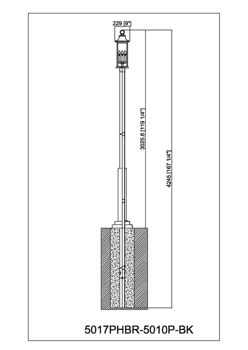 Outdoor Post Mounted Fixture Z-Lite 5017PHBR-5010P-BK Black Tiberius 4 Light Outdoor Post Mounted Fixture Z-Lite