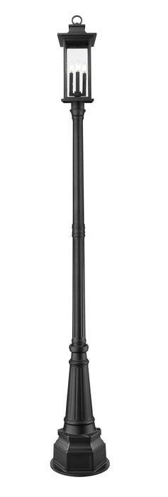 Outdoor Post Mounted Fixture Z-Lite 5017PHBR-564P-BK Black Tiberius 4 Light Outdoor Post Mounted Fixture Z-Lite