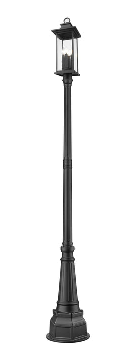 Outdoor Post Mounted Fixture Z-Lite 5017PHBR-564P-BK Black Tiberius 4 Light Outdoor Post Mounted Fixture Z-Lite