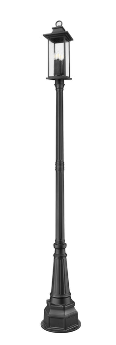 Outdoor Post Mounted Fixture Z-Lite 5017PHBR-564P-BK Black Tiberius 4 Light Outdoor Post Mounted Fixture Z-Lite