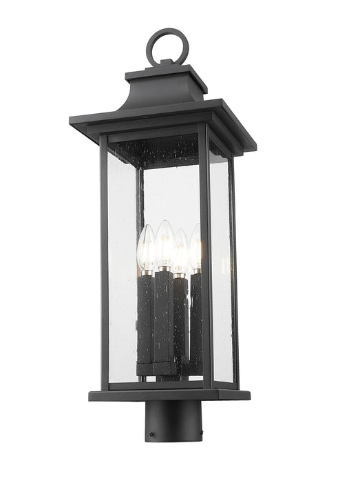 Outdoor Post Mount Fixture Z-Lite 5017PHBR-BK Black Tiberius 4 Light Outdoor Post Mount Fixture Z-Lite
