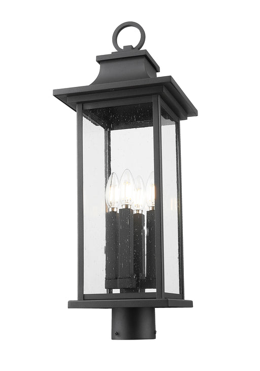 Outdoor Post Mount Fixture Z-Lite 5017PHBR-BK Black Tiberius 4 Light Outdoor Post Mount Fixture Z-Lite