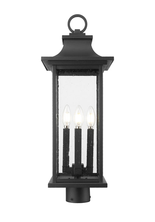 Outdoor Post Mount Fixture Z-Lite 5017PHBR-BK Black Tiberius 4 Light Outdoor Post Mount Fixture Z-Lite