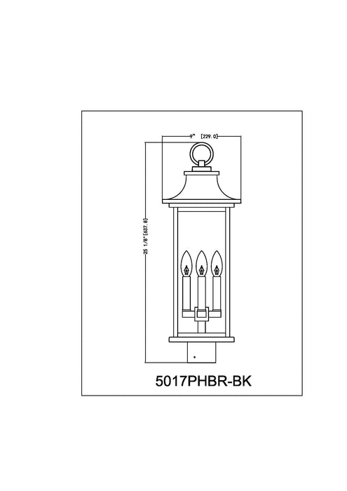 Outdoor Post Mount Fixture Z-Lite 5017PHBR-BK Black Tiberius 4 Light Outdoor Post Mount Fixture Z-Lite