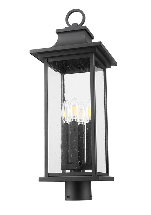 Outdoor Post Mount Fixture Z-Lite 5017PHBR-BK Black Tiberius 4 Light Outdoor Post Mount Fixture Z-Lite