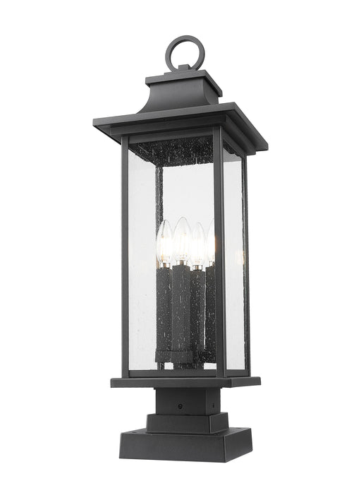 Outdoor Pier Mounted Fixture Z-Lite 5017PHBS-SQPM-BK Black Tiberius 4 Light Outdoor Pier Mounted Fixture Z-Lite