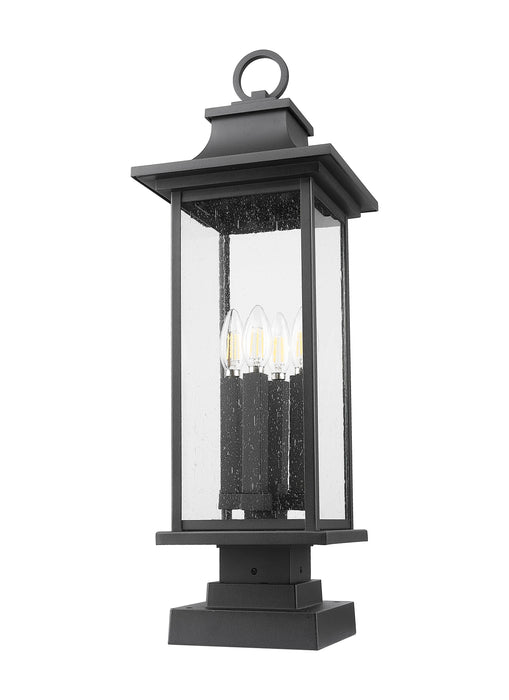 Outdoor Pier Mounted Fixture Z-Lite 5017PHBS-SQPM-BK Black Tiberius 4 Light Outdoor Pier Mounted Fixture Z-Lite