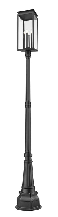 Outdoor Post Mounted Fixture Z-Lite 5018PHBR-564P-BK Black Nova 4 Light Outdoor Post Mounted Fixture Z-Lite