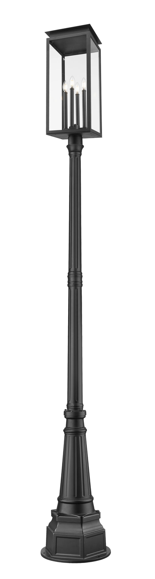 Outdoor Post Mounted Fixture Z-Lite 5018PHBR-564P-BK Black Nova 4 Light Outdoor Post Mounted Fixture Z-Lite