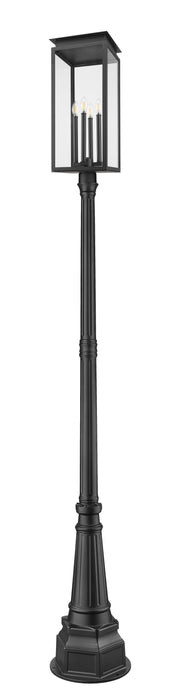 Outdoor Post Mounted Fixture Z-Lite 5018PHBR-564P-BK Black Nova 4 Light Outdoor Post Mounted Fixture Z-Lite