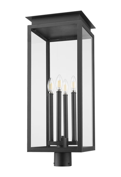 Outdoor Post Mount Fixture Z-Lite 5018PHBR-BK Black Nova 4 Light Outdoor Post Mount Fixture Z-Lite