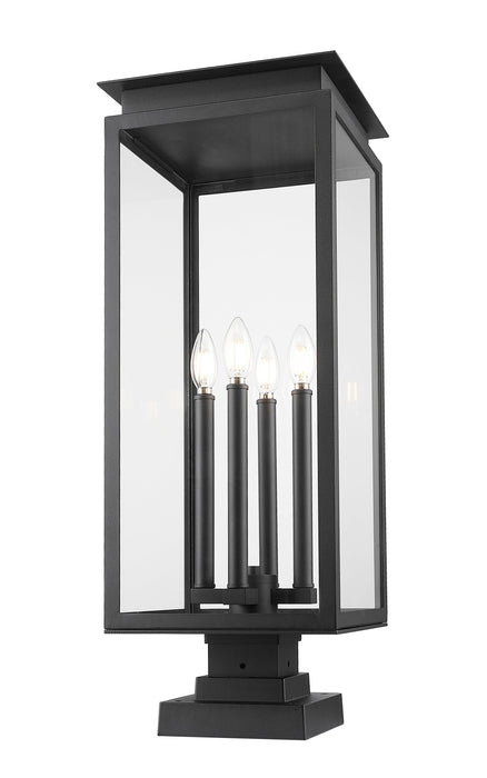 Outdoor Pier Mounted Fixture Z-Lite 5018PHBS-SQPM-BK Black Nova 4 Light Outdoor Pier Mounted Fixture Z-Lite