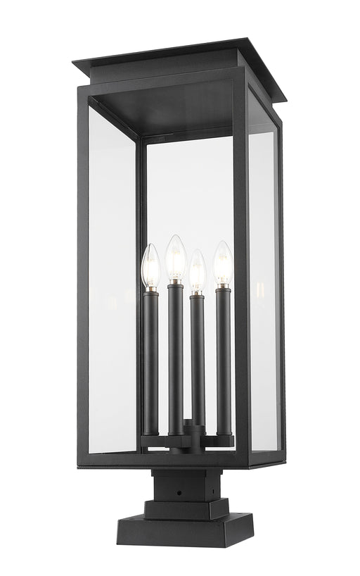 Outdoor Pier Mounted Fixture Z-Lite 5018PHBS-SQPM-BK Black Nova 4 Light Outdoor Pier Mounted Fixture Z-Lite