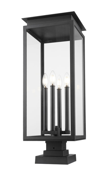 Outdoor Pier Mounted Fixture Z-Lite 5018PHBS-SQPM-BK Black Nova 4 Light Outdoor Pier Mounted Fixture Z-Lite