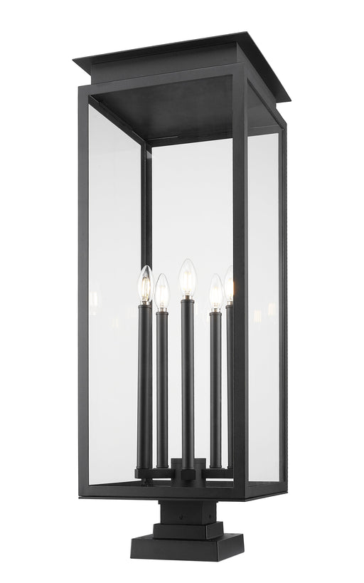 Outdoor Pier Mounted Fixture Z-Lite 5018PHXLS-SQPM-BK Black Nova 5 Light Outdoor Pier Mounted Fixture Z-Lite