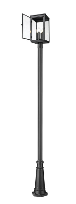 Outdoor Post Mounted Fixture Z-Lite 5019PHBR-5011P-BK Sand Black Hartwell 4 Light Outdoor Post Mounted Fixture Z-Lite