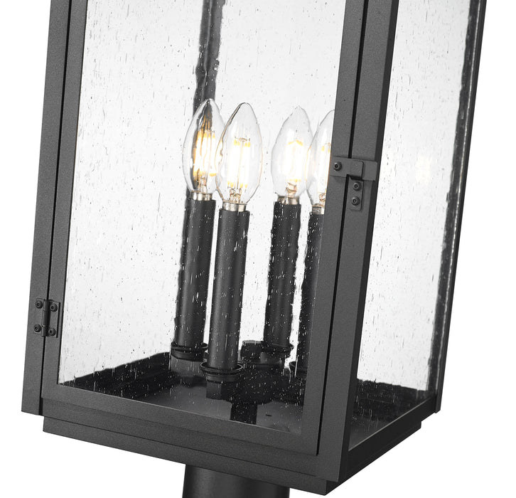 Outdoor Post Mounted Fixture Z-Lite 5019PHBR-5011P-BK Sand Black Hartwell 4 Light Outdoor Post Mounted Fixture Z-Lite