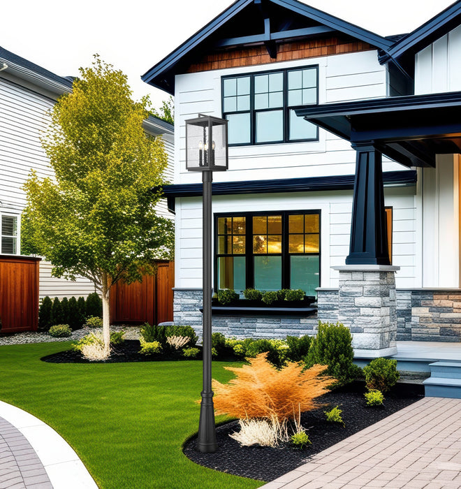 Outdoor Post Mounted Fixture Z-Lite 5019PHBR-5011P-BK Sand Black Hartwell 4 Light Outdoor Post Mounted Fixture Z-Lite