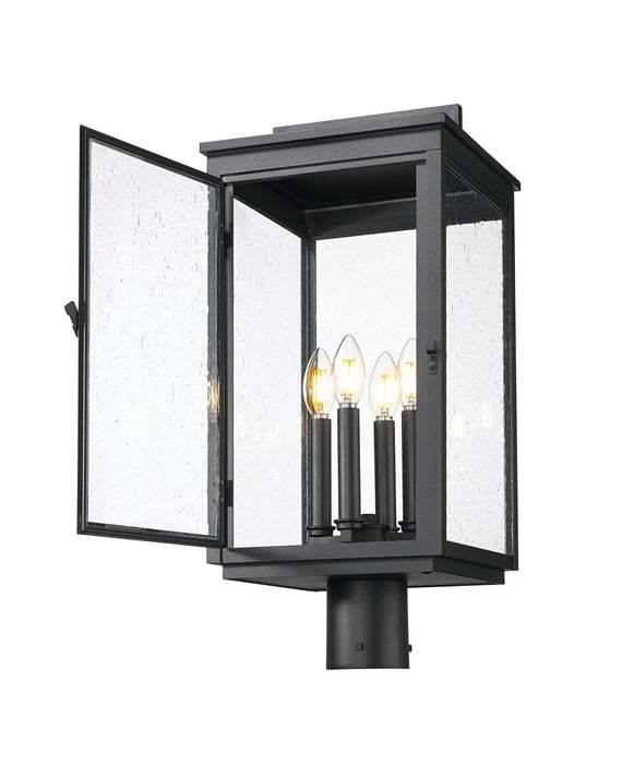Outdoor Post Mount Fixture Z-Lite 5019PHBR-BK Sand Black Hartwell 4 Light Outdoor Post Mount Fixture Z-Lite