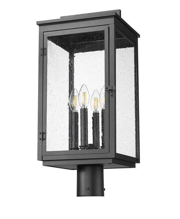Outdoor Post Mount Fixture Z-Lite 5019PHBR-BK Sand Black Hartwell 4 Light Outdoor Post Mount Fixture Z-Lite