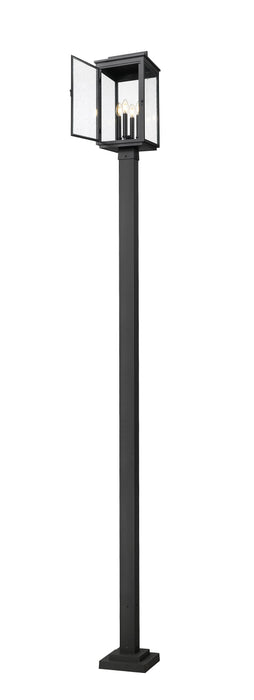 Outdoor Post Mounted Fixture Z-Lite 5019PHBS-536P-BK Sand Black Hartwell 4 Light Outdoor Post Mounted Fixture Z-Lite