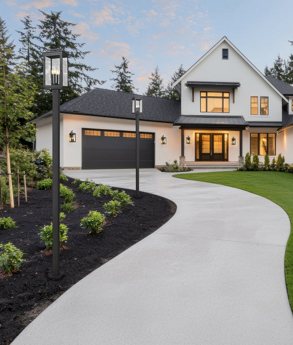 Outdoor Post Mounted Fixture Z-Lite 5019PHBS-536P-BK Sand Black Hartwell 4 Light Outdoor Post Mounted Fixture Z-Lite