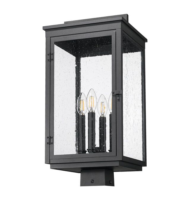 Outdoor Post Mount Fixture Z-Lite 5019PHBS-BK Sand Black Hartwell 4 Light Outdoor Post Mount Fixture Z-Lite