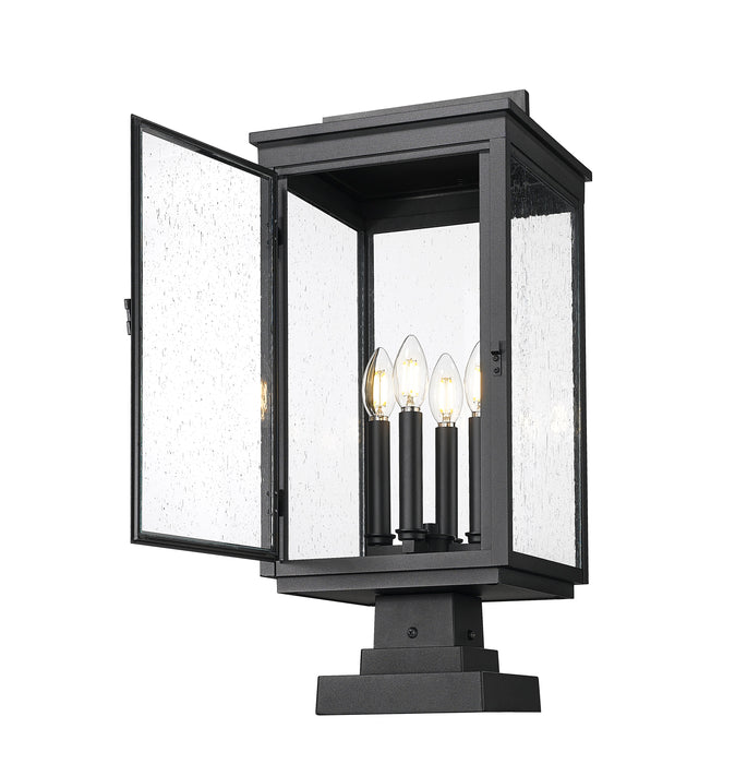 Outdoor Pier Mounted Fixture Z-Lite 5019PHBS-SQPM-BK Sand Black Hartwell 4 Light Outdoor Pier Mounted Fixture Z-Lite