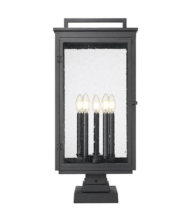 Outdoor Pier Mounted Fixture Z-Lite 5019PHXLS-SQPM-BK Sand Black Hartwell 5 Light Outdoor Pier Mounted Fixture Z-Lite