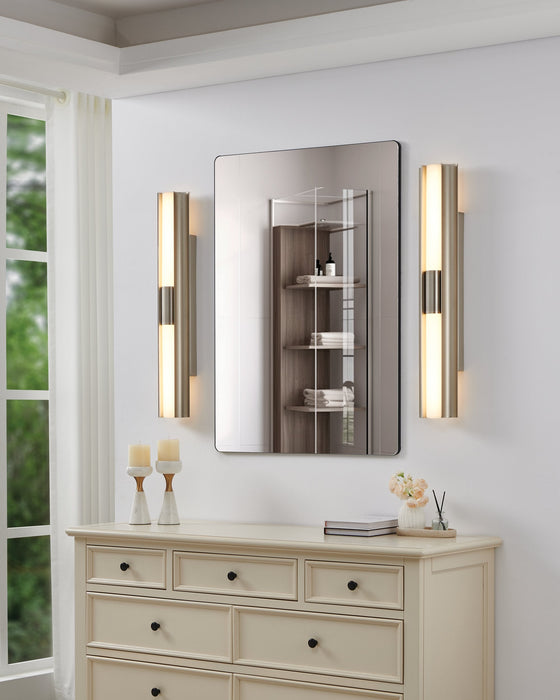 Vanity Light Thesis 207628A Colton 30 inch 2 light Brushed Nickel 5CCT LED Vanity Light with Etched Opal Glass Shades THESIS